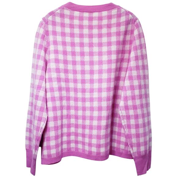 NWT J. Crew 100% Cashmere Crew Neck Sweater Gingham Pink White Women's Size XL - Picture 3 of 8